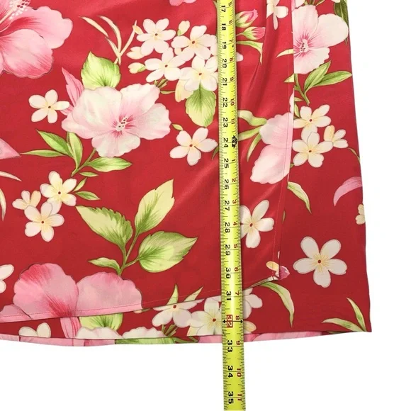 Talbots Pure Silk Faux Wrap Skirt 12 Petite Pink VTG 90s Hawaiian - Picture 12 of 16